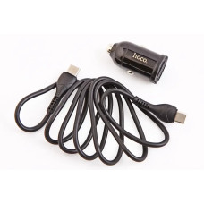 Зарядка в прикурювач 1USB/1Type-C QC 30Вт Hoco + кабель Type-C/Type-C чорний