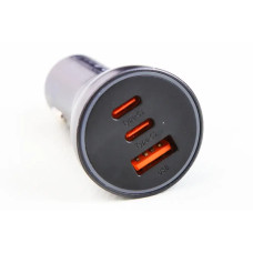 Зарядка в прикурювач 1USB/2Type-C QC 65Вт Baseus темно-серий