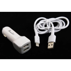 Зарядка в прикурювач 2USB 2.4A Avantis + кабель iPhone білий