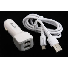 Зарядка в прикурювач 2USB 2.4A Avantis + кабель microUSB білий