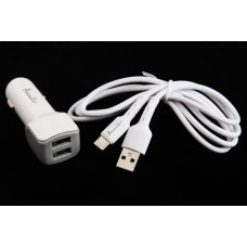 Зарядка в прикурювач 2USB 2.4A Avantis + кабель Type-C білий