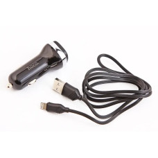 Зарядка в прикурювач 2USB Q-C3.0 2.4А Hoco + кабель iPhone чорний
