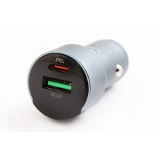 Зарядка в прикурювач з вольтометром 1USB/1Type-C QC 20Вт Hoco темно-серий