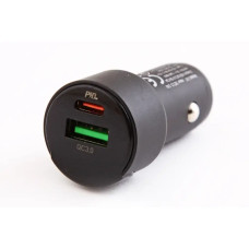Зарядка в прикуривач з вольтометром 1USB/1Type-C QC 20Вт Hoco чорний