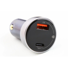 Зарядка в прикуривач з вольтометром 1USB/1Type-C QC 65Вт Baseus