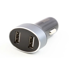 Зарядка в прикурювач з вольтометром 2USB 2.1А Hoco чорний/себра.