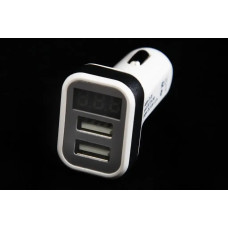 Зарядка в прикурювач з вольтометром 2USB 3.1А Hoco білий/себрат.