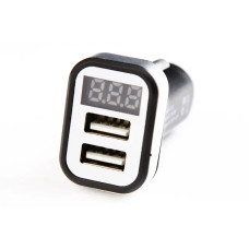 Зарядка в прикурювач з вольтометром 2USB 3.1А Hoco чорний/себра.