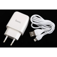 Зарядне у 220В 1USB 2.1A Hoco + кабель iPhone білий