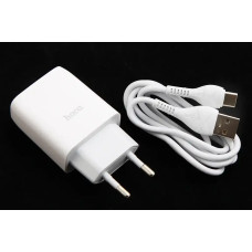 Зарядне 220В 1USB 2.1A Hoco + кабель TypeC білий