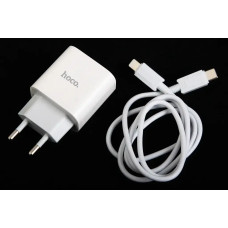 Заряднено QC 220В 20 Вт 1USB + Type-C Hoco + кабель TypeC/iPhone білий