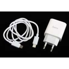 Заряднено QC 220В 20 Вт 1USB + Type-C Hoco + кабель TypeC/TypeC білий