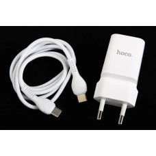 Заряднено QC 220В 25 Вт Type-C Hoco + кабель TypeC/TypeC білий