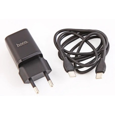 Заряднено QC 220В 25 Вт Type-C Hoco + кабель TypeC/TypeC чорний
