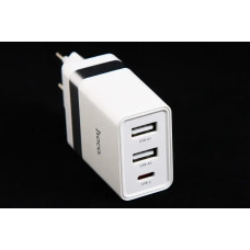 Зарядне устр-во QC 220В 30 Вт 2USB + Type-C Hoco білий