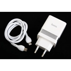 Заряднено QC 220В 30 Вт 2USB + Type-C Hoco + кабель TypeC/iPhone білий