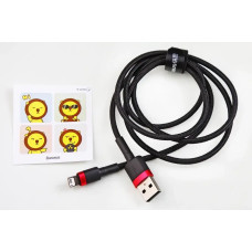 Кабель USB - iPhone 2.4A 1.0м Baseus Cafule нейлоновий круглий чорний/червоний