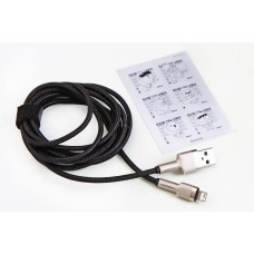 Кабель USB - iPhone 2.4A 2.0м Baseus Cafule Metal нейлоновий круглий чорний/себра.