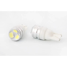 Лампа диодна 12В безцок. T10 3-SMD 2835 скло з лінзою і радіатором LED (2 шт).