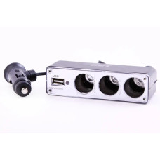 Розбивач в прикурювач 1-3 + 1USB з подовжує. 0.5A In-Car чорний/себра.