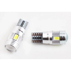 Лампа диодна 12В безцок. T10 6-SMD 5630 CAN скло з лінзою і радіатором LED (2 шт).