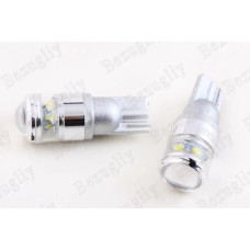 Лампа диодна 12В безцок. T10 5-SMD 3030 скло з лінзою і радіатором LED (2 шт).