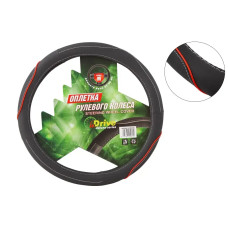 Оплітка на кермо M inDrive IDS-B003-M чорний/червоний (біла нитка)