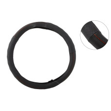 Оплітка на кермо шкіра M inDrive IDP-17380-2M чорний з вставкою під дерево (чехол на блискавки)