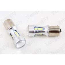Лампа диодна 12В T25 18-SMD 3030 скло з лінзою і радіатором LED (2 шт).